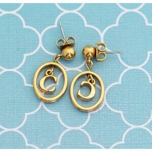 Vintage Gold Tone Letter C Oval Dangle Earrings by Avon - R13
